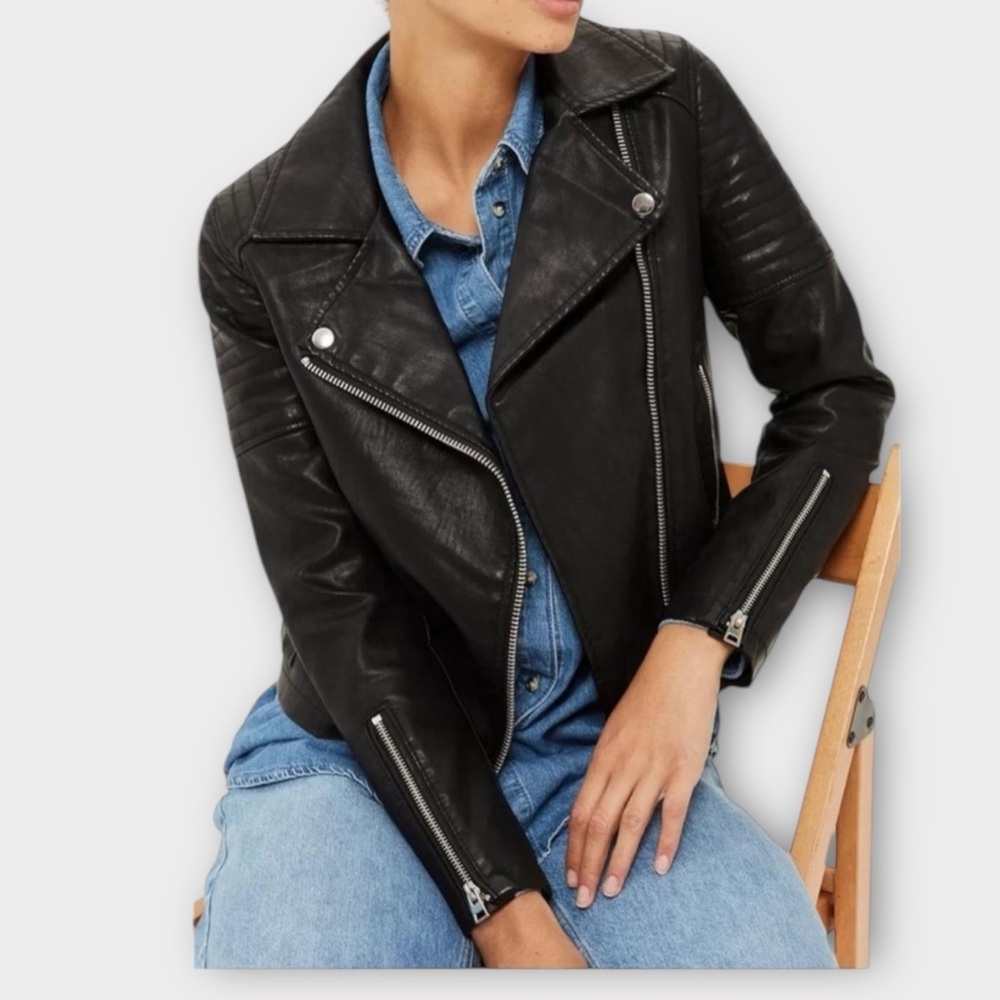 Topshop Rosa Biker Jacket Black Size 10 - Picture 6 of 15